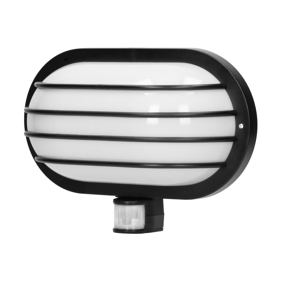 LASO, oprawa ogrodowa z czujnikiem ruchu 180°, 1x15W, E27, IP44, plastik, czarna
