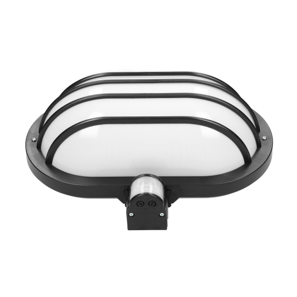 LASO, oprawa ogrodowa z czujnikiem ruchu 180°, 1x15W, E27, IP44, plastik, czarna