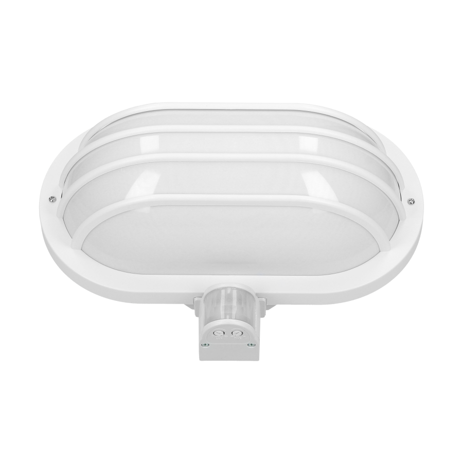 LASO, oprawa ogrodowa z czujnikiem ruchu 180°, 1x15W, E27, IP44, plastik, biała