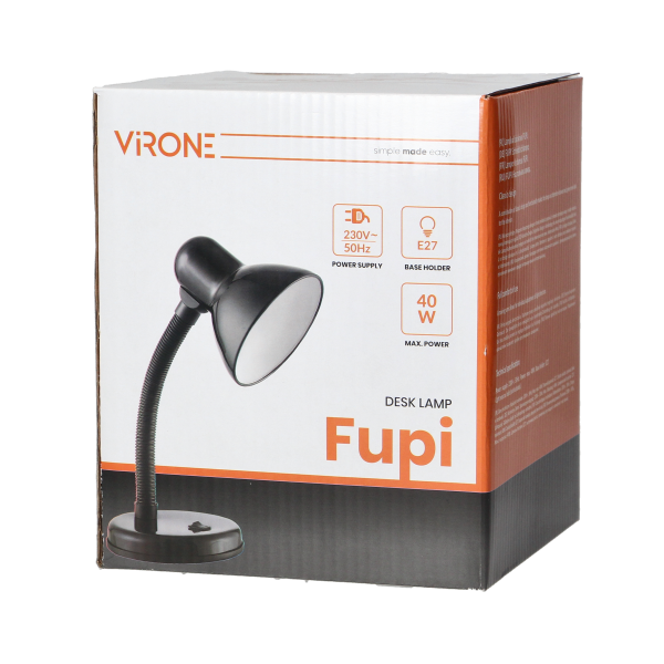 FUPI, lampa biurkowa, 10W, E27, stal + tworzywo, czarna FUPI, lampa biurkowa, 10W, E27, stal + tworzywo, czarna