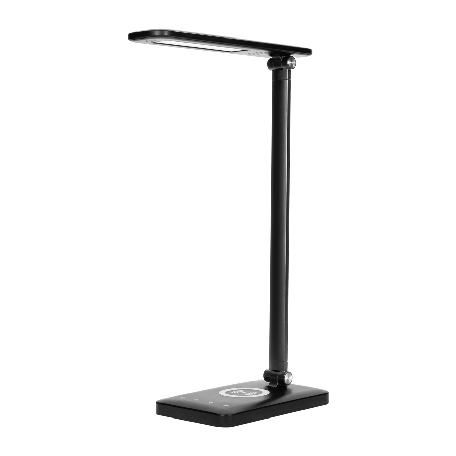 ISIYO LED 7W desk lamp with wireless charger and USB port, 390lm, 3000-4000-6000K, color temp. adjustment, dimmer, black
