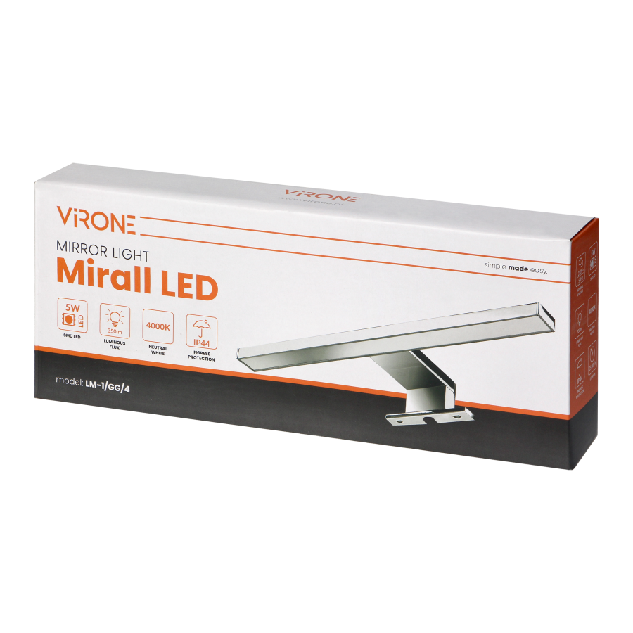 MIRALL LED 5W, lampa nad lustro, 350lm, 4000K, dł. 30 cm, plastik