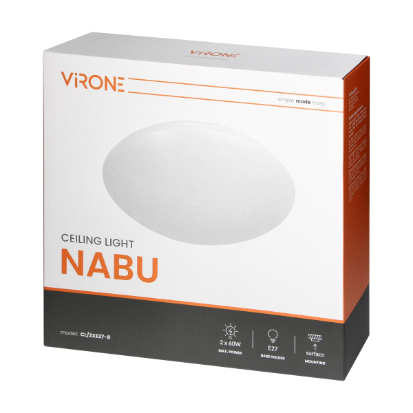 NABU plafon 2xE27, max. 2x15W, IP20, biały