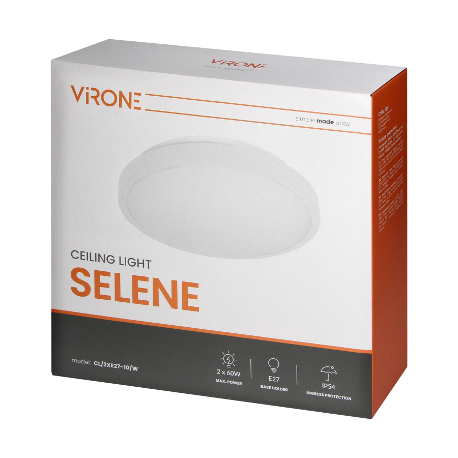 SELENE plafon 2xE27, max. 2x15W, IP54, biały