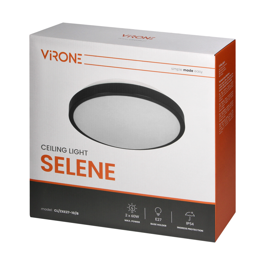 SELENE plafon 2xE27, max. 2x15W, IP54, czarny