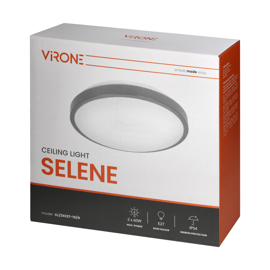 SELENE plafon 2xE27, max. 2x15W, IP54, szary