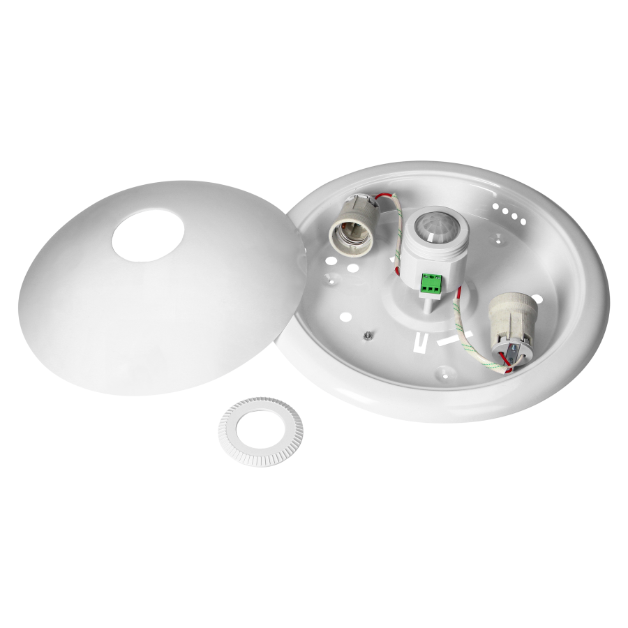 ROVO PC, lighting fixture with 360° motion sensor, 2x18W, E27, IP20, policarbon, milky shade