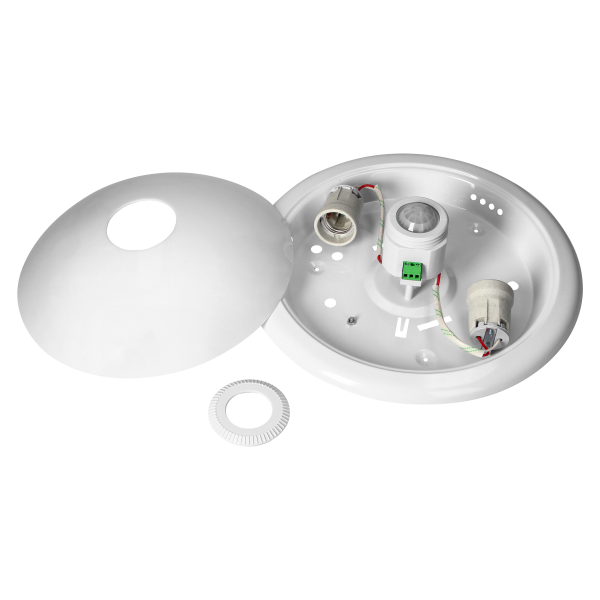 ROVO PC, lighting fixture with 360° motion sensor, 2x18W, E27, IP20, policarbon, milky shade ROVO PC, lighting fixture with 360° motion sensor, 2x18W, E27, IP20, policarbon, milky shade