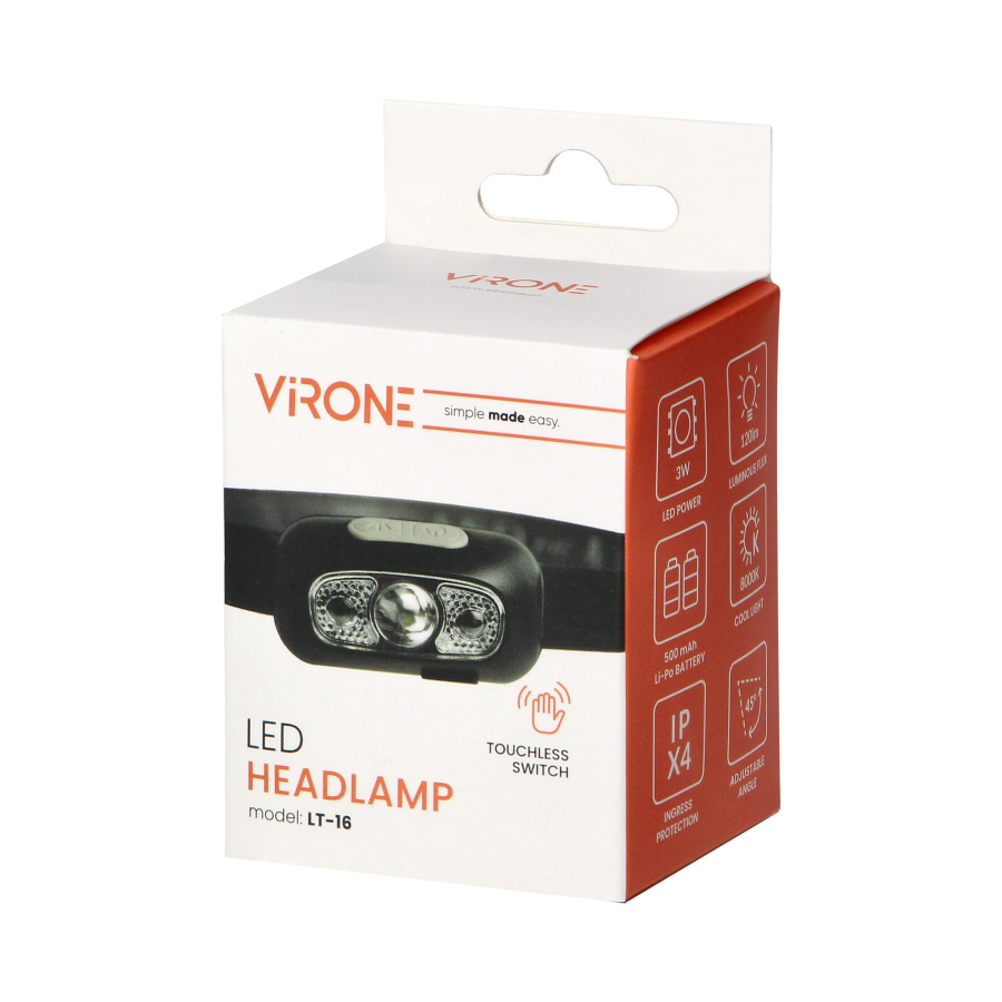 LED Headlamp, 120lm, 500 mAh, movable head