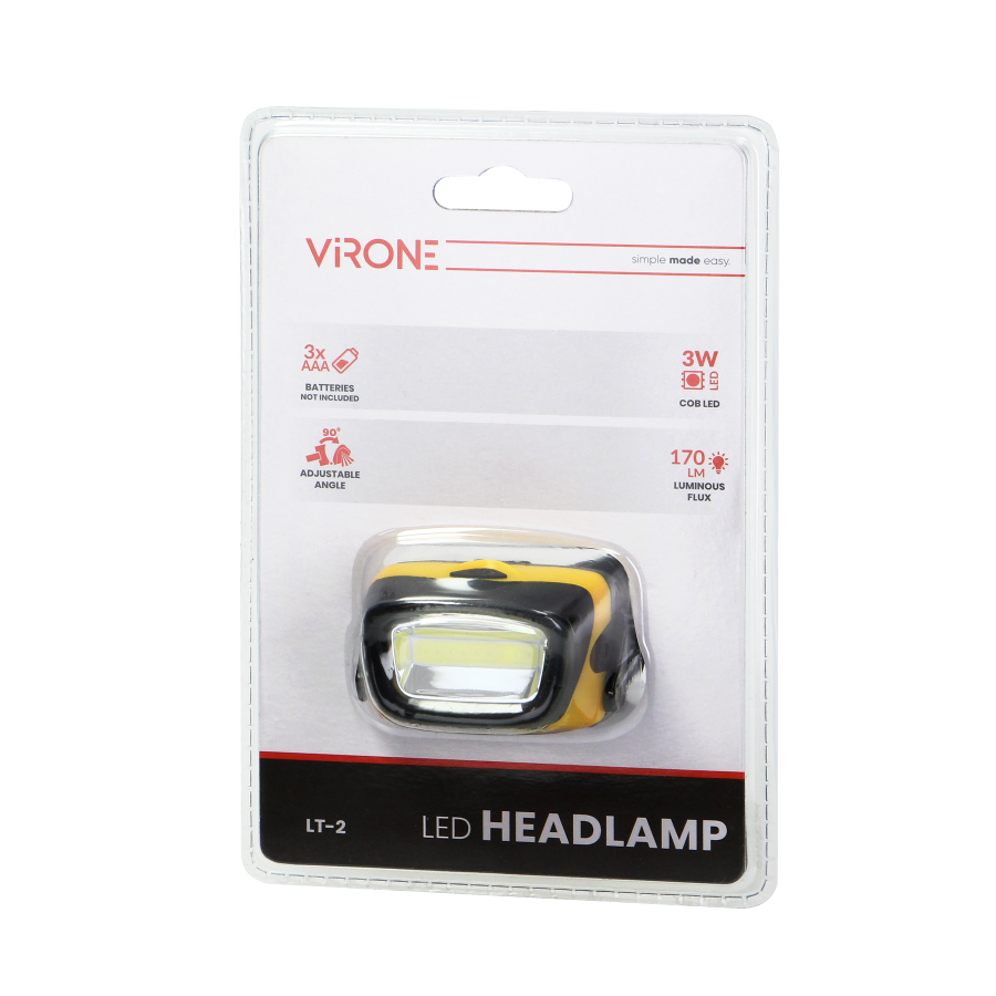 LED COB headlamp 3W, 170lm, 3 x AAA, movable light head