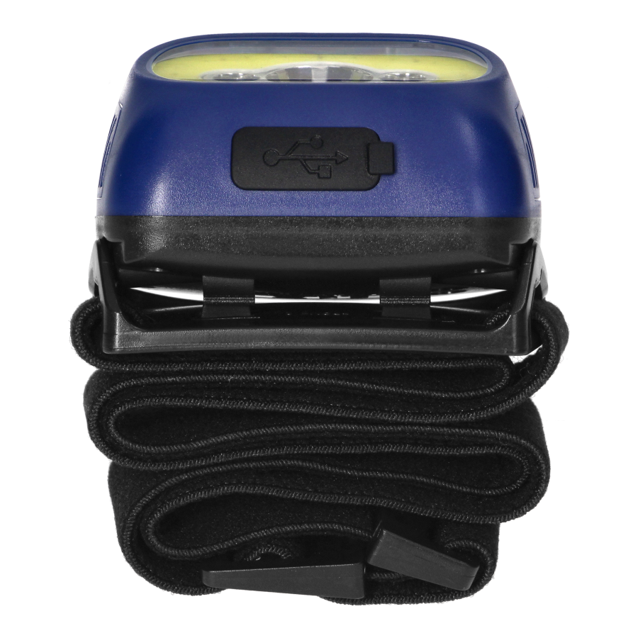 LED COB + LED headlamp 3W with touchless switch and USB charger, 1200 mAh battery, blue