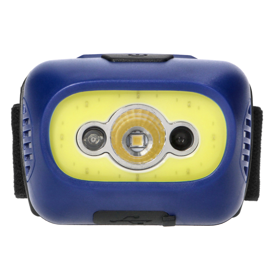 LED COB + LED headlamp 3W with touchless switch and USB charger, 1200 mAh battery, blue