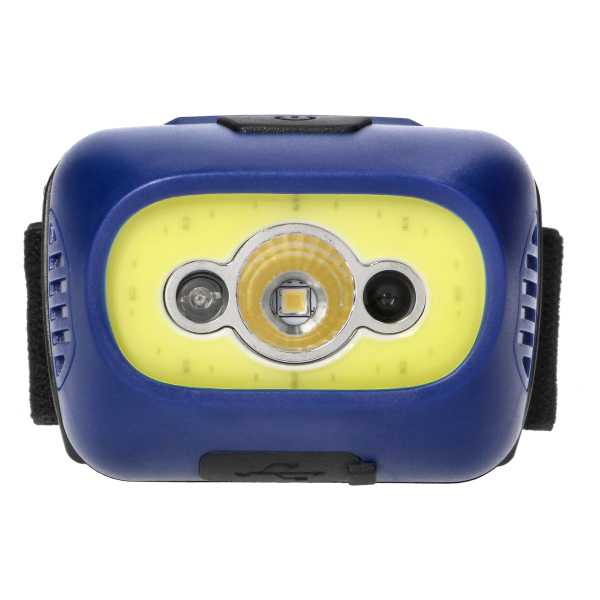 LED COB + LED headlamp 3W with touchless switch and USB charger, 1200 mAh battery, blue LED COB + LED headlamp 3W with touchless switch and USB charger, 1200 mAh battery, blue