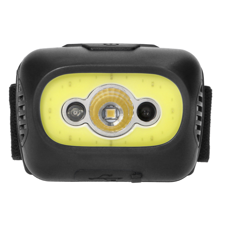 LED COB + LED headlamp 3W with touchless switch and USB charger, 1200 mAh battery, black