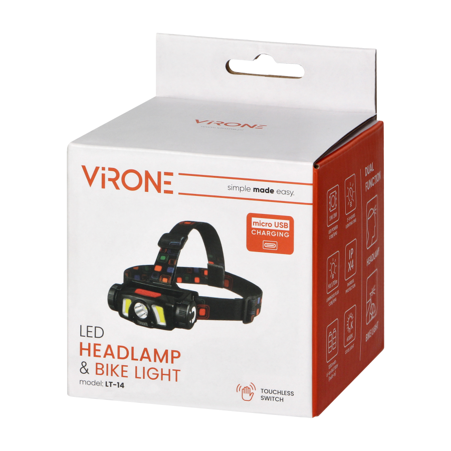 LED COB + XPG headlamp/bike light with 1200mAh Li-ion battery, motion sensor