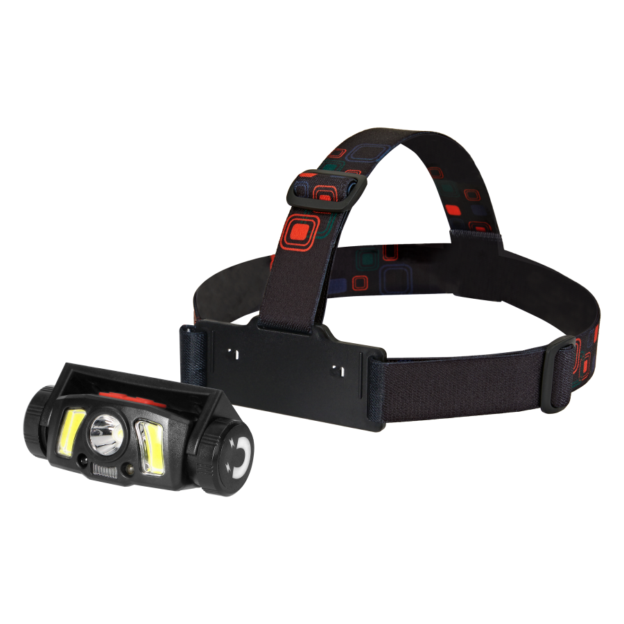 LED COB + XPG headlamp/bike light with 1200mAh Li-ion battery, motion sensor