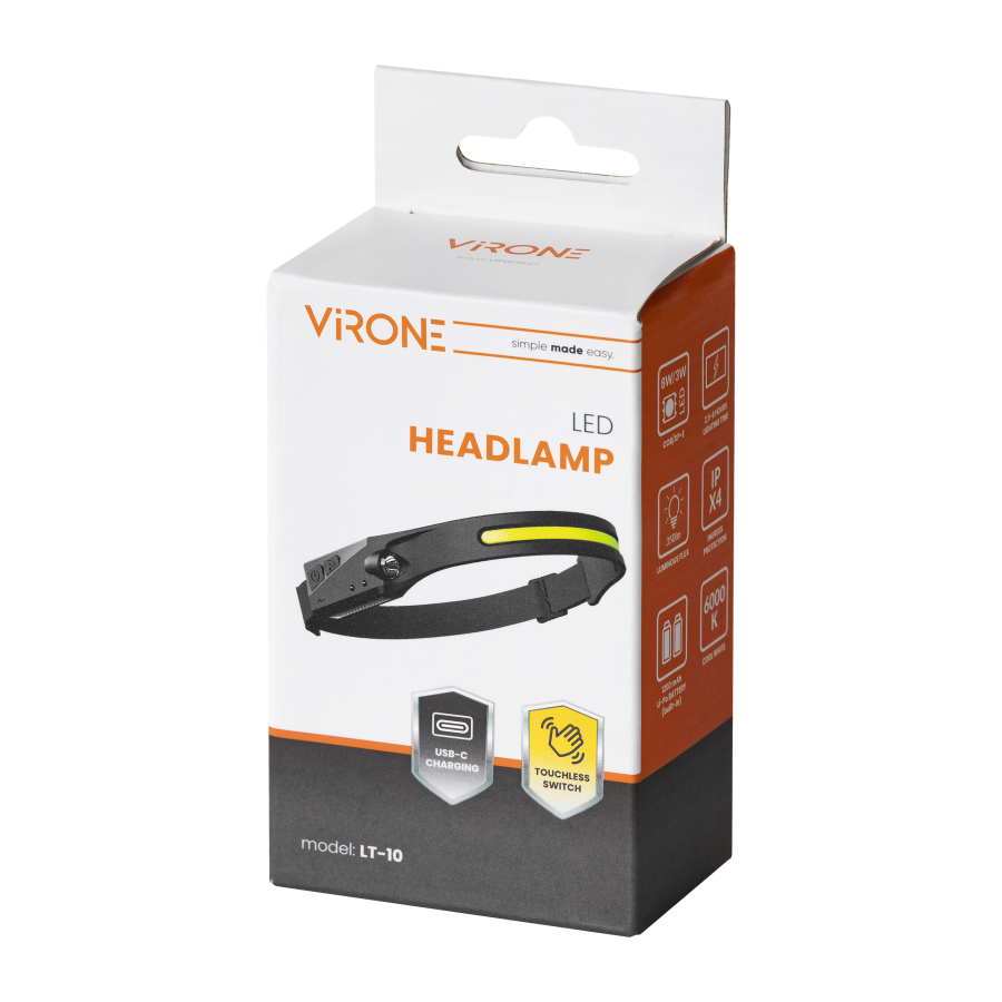 LED headlamp, COB + XPE with 1200 mAh battery