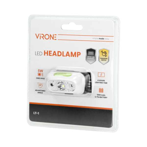 LED headlamp with touchless switch and USB charger, 5W, 230lm, 1200mAh Li-po, movable torch head LED headlamp with touchless switch and USB charger, 5W, 230lm, 1200mAh Li-po, movable torch head