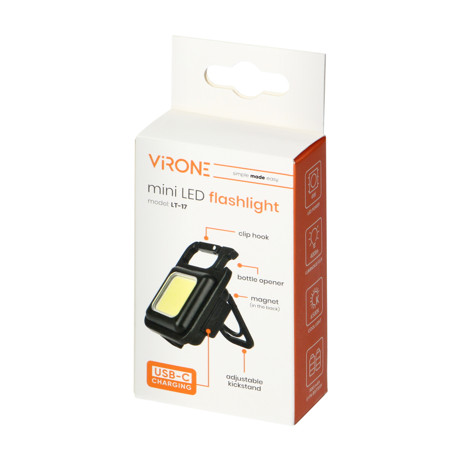 Mini latarka LED COB, 400lm, 500 mAh, 6500K