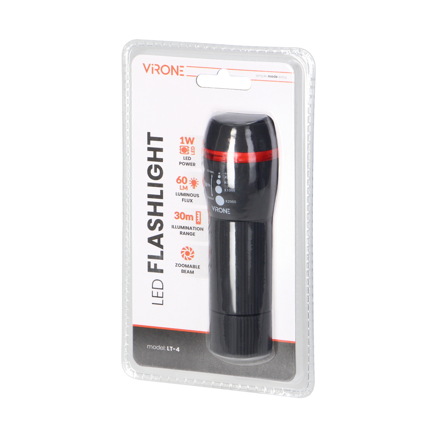 LED flashlight 1W with zoom, 60lm, 3xAAA