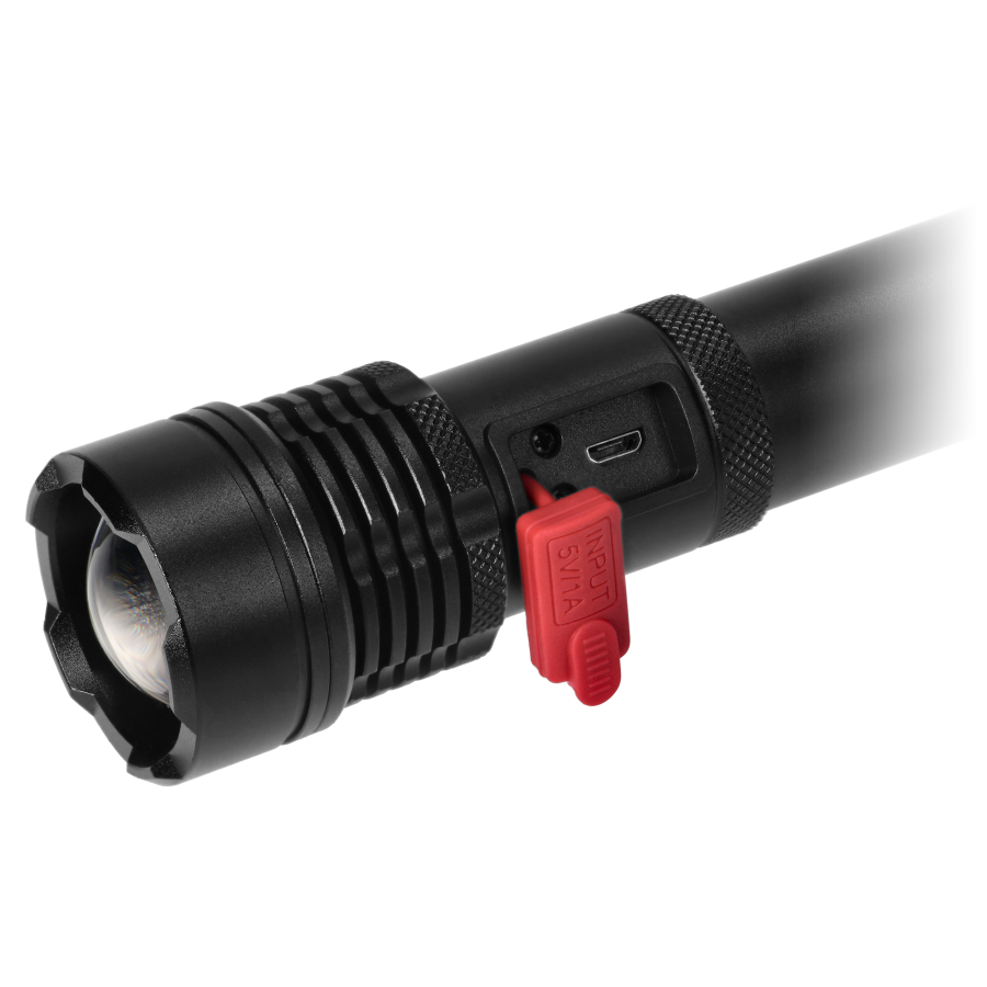 Taktyczna latarka ręczna LED COB 12W z funkcją zoom i akumulatorem 2200 mAh