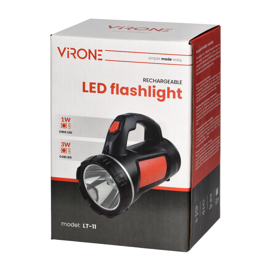 Latarka ręczna LED CREE 3W + COB 1W z akumulatorem 1200 mAh