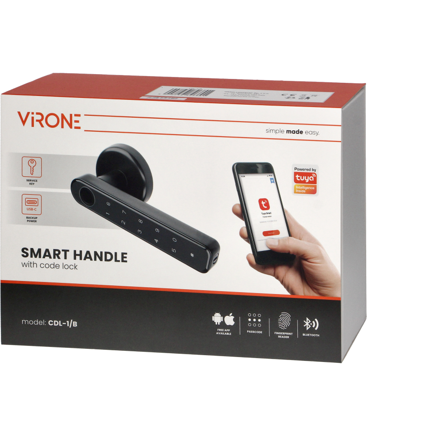 Smart handle with touch keypad and fingerprints reader, black