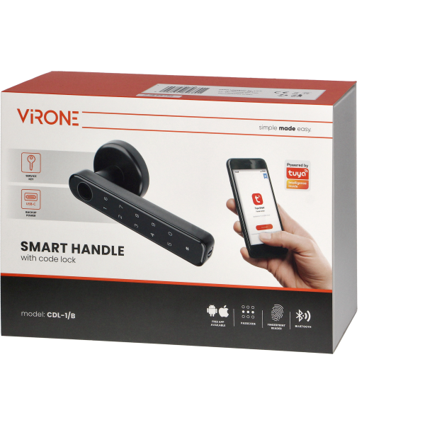 Smart handle with touch keypad and fingerprints reader, black Smart handle with touch keypad and fingerprints reader, black