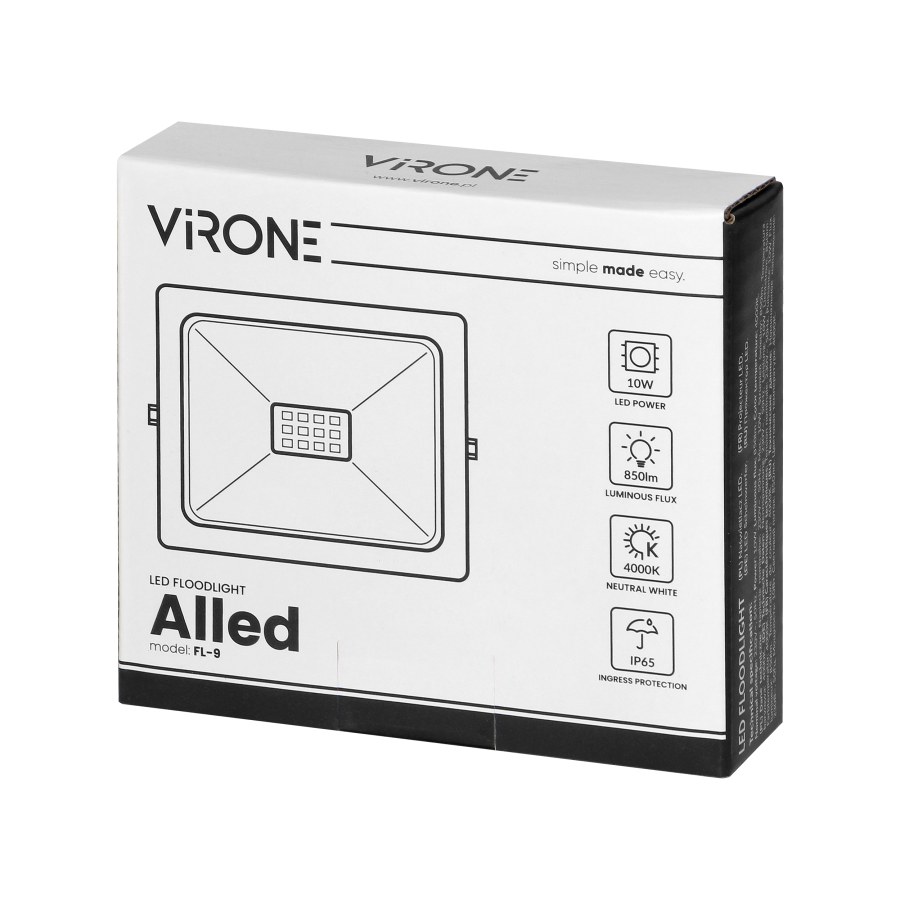 ALLED LED floodlight 10W, 850lm, IP65, 4000K, Alu+Glass