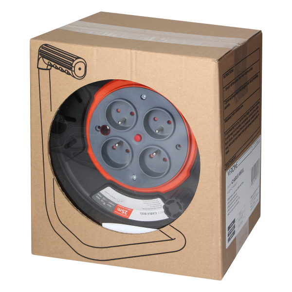 Empty cable reel IP20 4x2P+E 16A 230V, H05RR-F 3x1.5mm², 25m