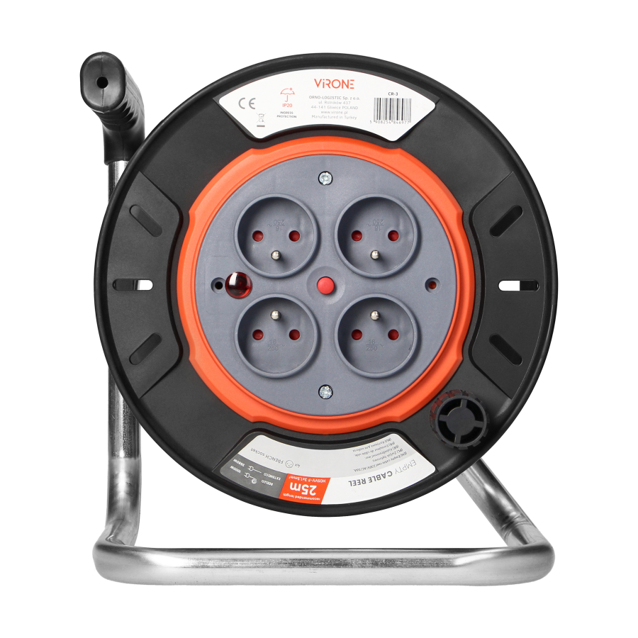 Empty cable reel IP20 4x2P+E 16A 230V, H05RR-F 3x1.5mm², 25m