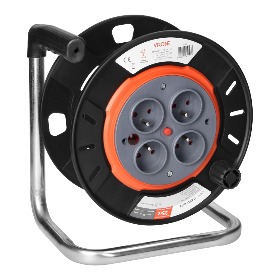 Empty cable reel IP20 4x2P+E 16A 230V, H05RR-F 3x1.5mm², 25m