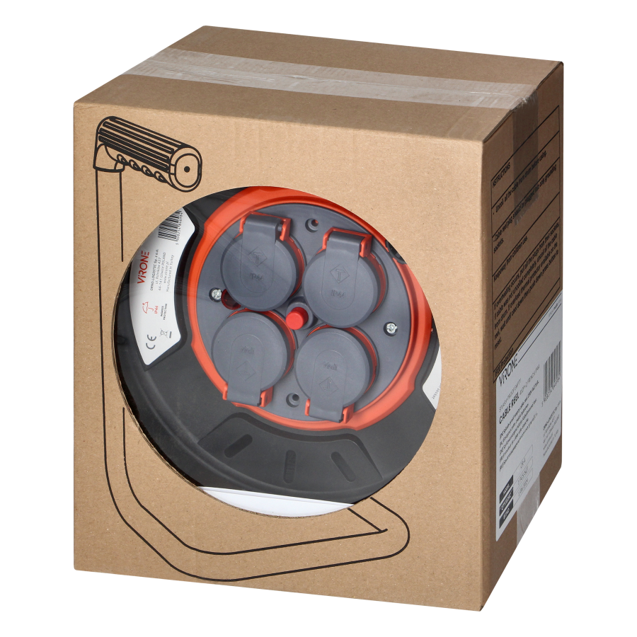 Splash-proof empty cable reel IP44 4x2P+E 16A 230V, H05RR-F 3x1.5mm², 25m