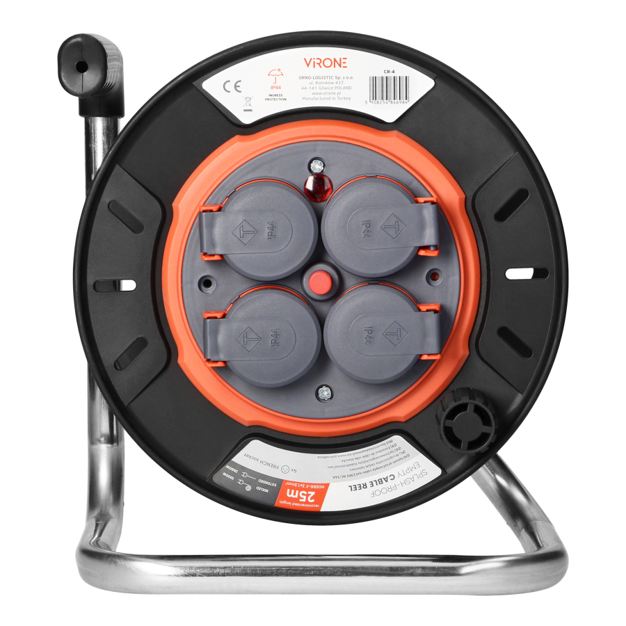 Bryzgoszczelny zwijak bębnowy IP44 4x2P+Z 16A 230V, H05RR-F 3x1,5mm2, 25m