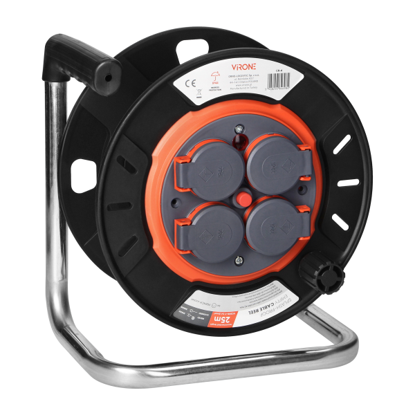 Splash-proof empty cable reel IP44 4x2P+E 16A 230V, H05RR-F 3x1.5mm², 25m