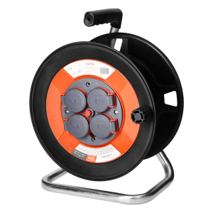 Splash-proof empty cable reel IP44 4x2P+E 16A 230V, H05VV-F 3x1.5mm², 50m