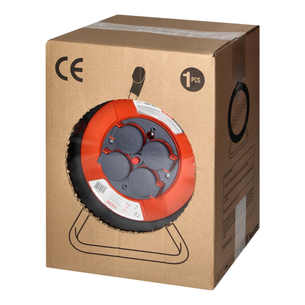 Splash-proof empty cable reel IP44 4x2P+E 16A 230V, H05VV-F 3x1.5mm², 50m