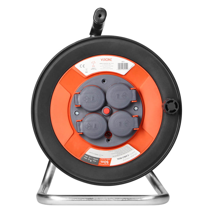 Splash-proof empty cable reel IP44 4x2P+E 16A 230V, H05VV-F 3x1.5mm², 50m