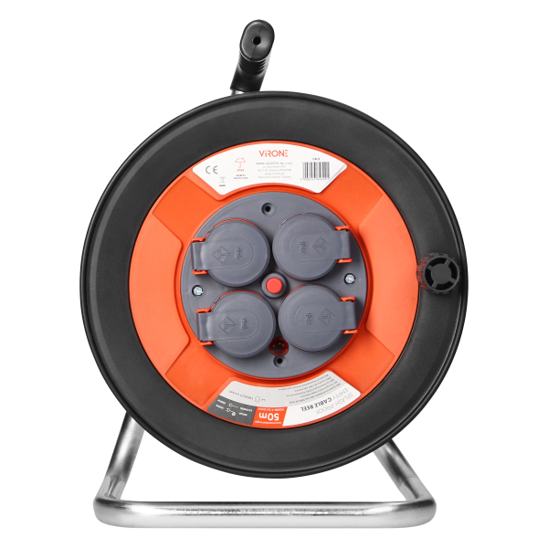 Splash-proof empty cable reel IP44 4x2P+E 16A 230V, H05VV-F 3x1.5mm², 50m