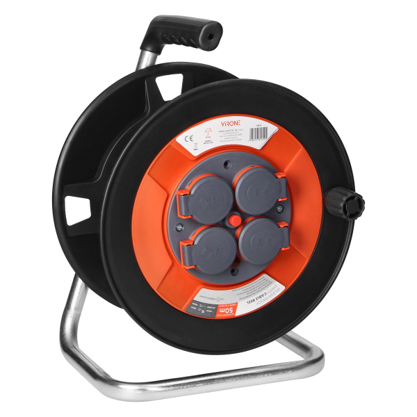 Splash-proof empty cable reel IP44 4x2P+E 16A 230V, H05VV-F 3x1.5mm², 50m
