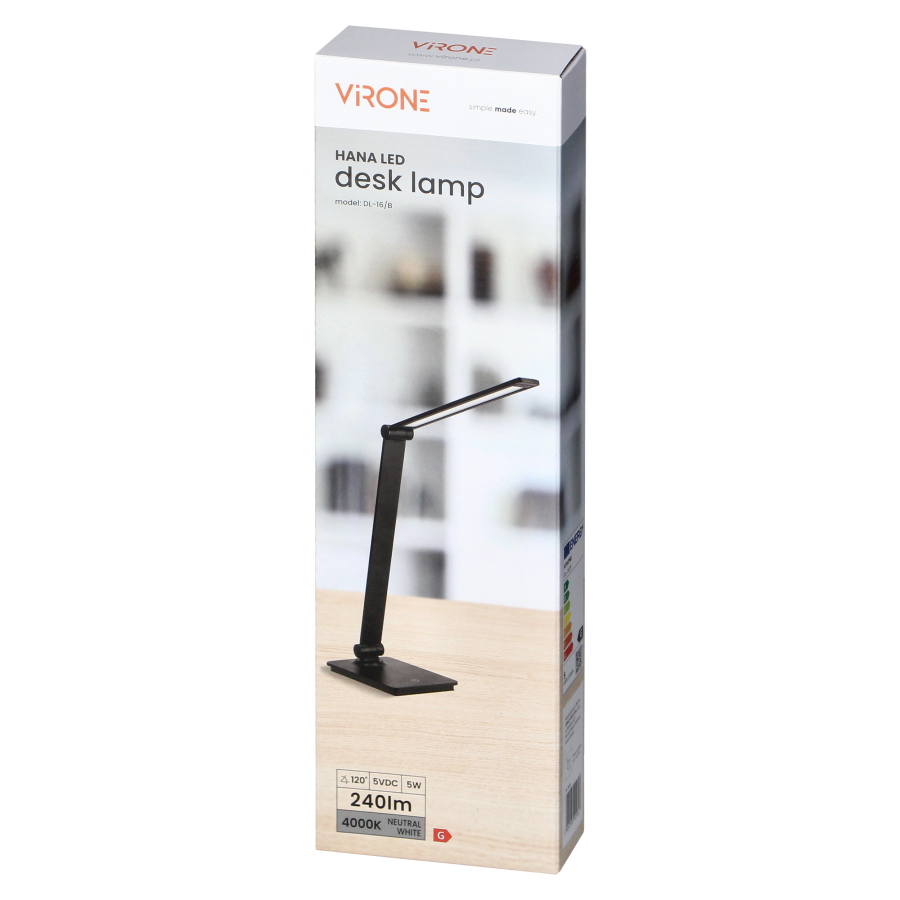 HANA LED, desk lamp, 5W, 240lm, 4000K, dimmable, black