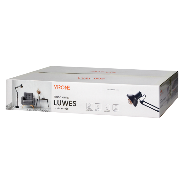 LUWES lampa podłogowa, 185 cm, E27, max. 18W, czarna