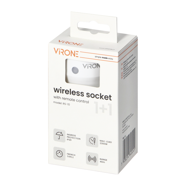 MINI wireless socket with remote control, 1+1, 2300W