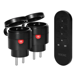 MINI wireless sockets with remote control, 2+1, 2300W, IP44