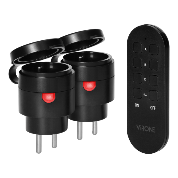 Zestaw bezprzewodowych gniazd MINI, sterowanych pilotem 2+1, 2300W, IP44
