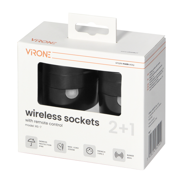 Zestaw bezprzewodowych gniazd MINI, sterowanych pilotem 2+1, 2300W, IP44