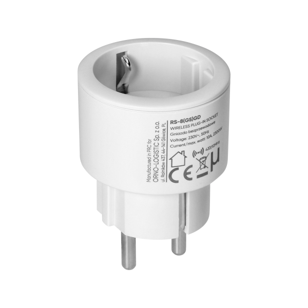 Zestaw bezprzewodowych gniazd MINI Schuko, sterowanych pilotem 1+1, 2300W Zestaw bezprzewodowych gniazd MINI Schuko, sterowanych pilotem 1+1, 2300W