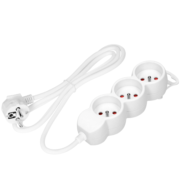 Extension sockets 3x2P+E, 1.4m, H05VV-F, 3x1mm2, biały Extension sockets 3x2P+E, 1.4m, H05VV-F, 3x1mm2, biały