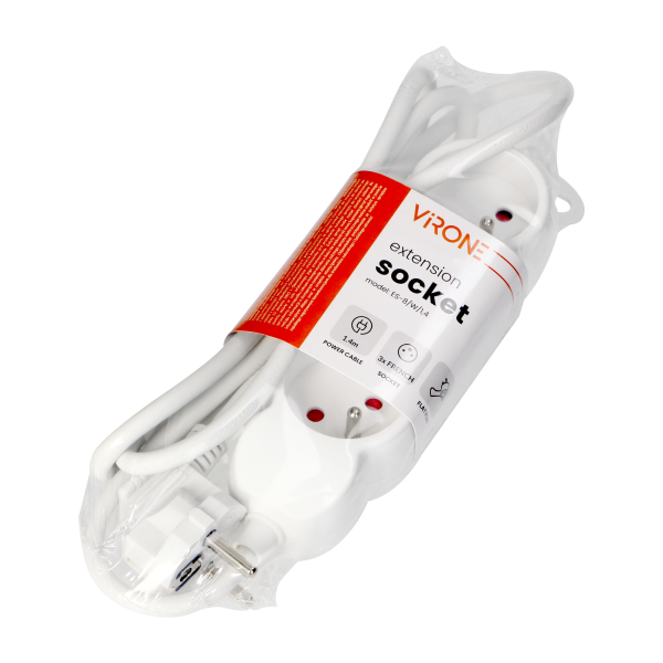 Przedłużacz 3x2P+Z,1,4m, 3x1mm², biały Przedłużacz 3x2P+Z,1,4m, 3x1mm², biały