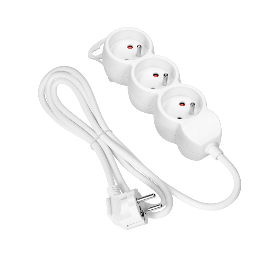 Extension sockets 3x2P+E, 1.4m, H05VV-F, 3x1mm2, biały